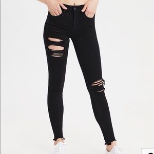 American Eagle high-rise black distressed jeans